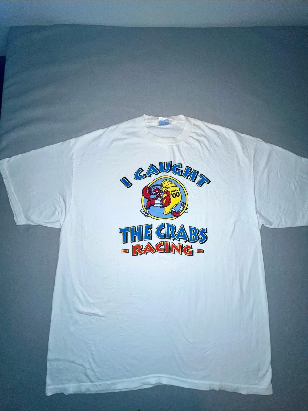I Caught The Crabs Racing Bubba '00 Vintage Graphic T-Shirt Men's XL White